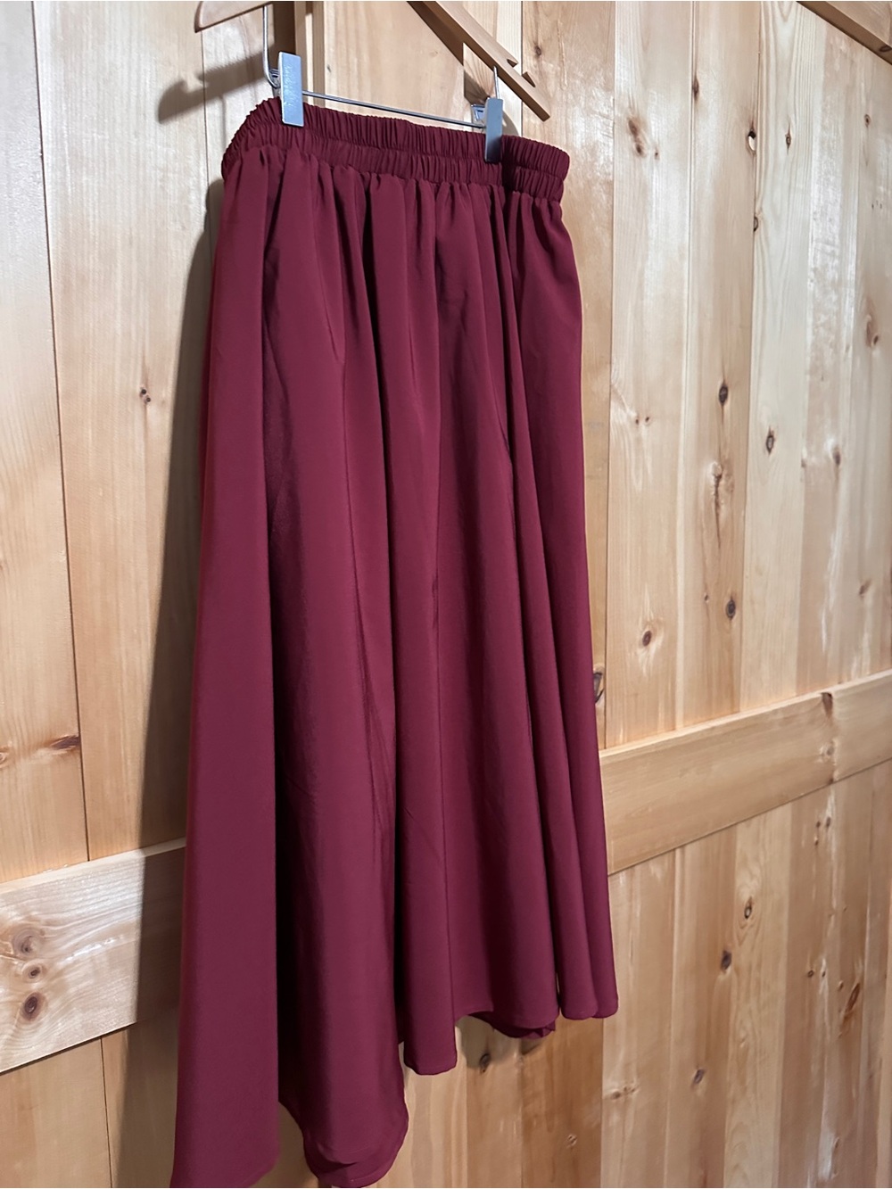 Belle Poque Burgundy Wine Red High Waist A-Line Pleated Midi Skirt Pockets